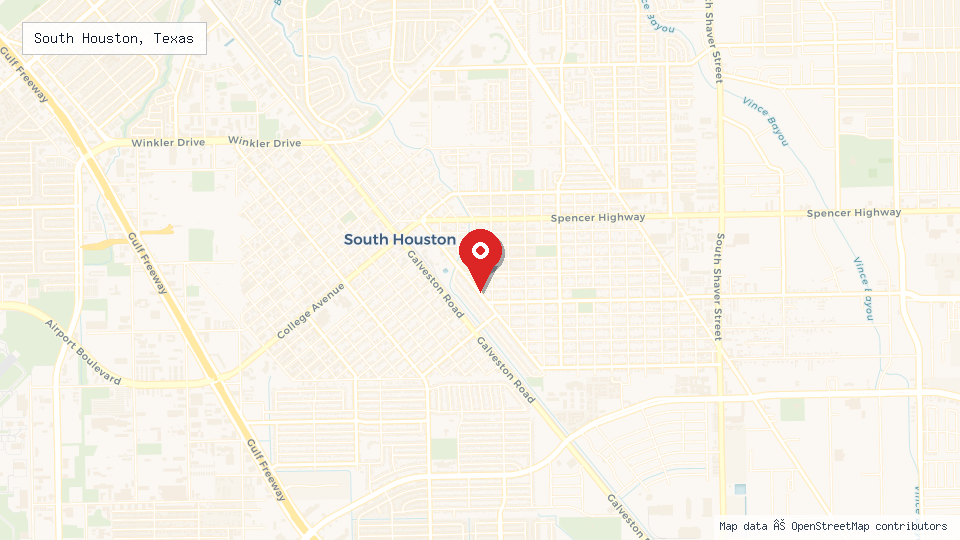 Street map of South Houston, Texas with location pin