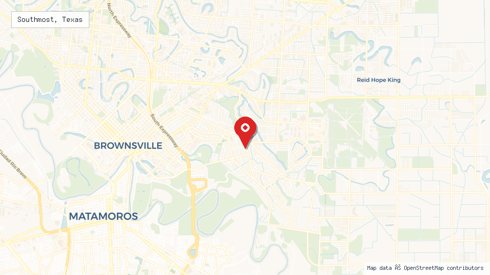 Street map of Southmost, Texas with location pin