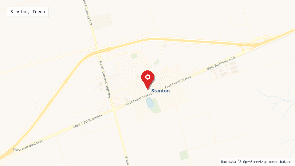 Street map of Stanton, Texas with location pin