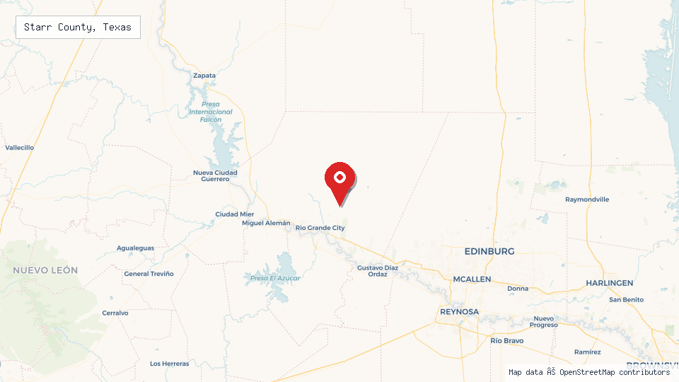 Street map of Starr County, Texas with location pin