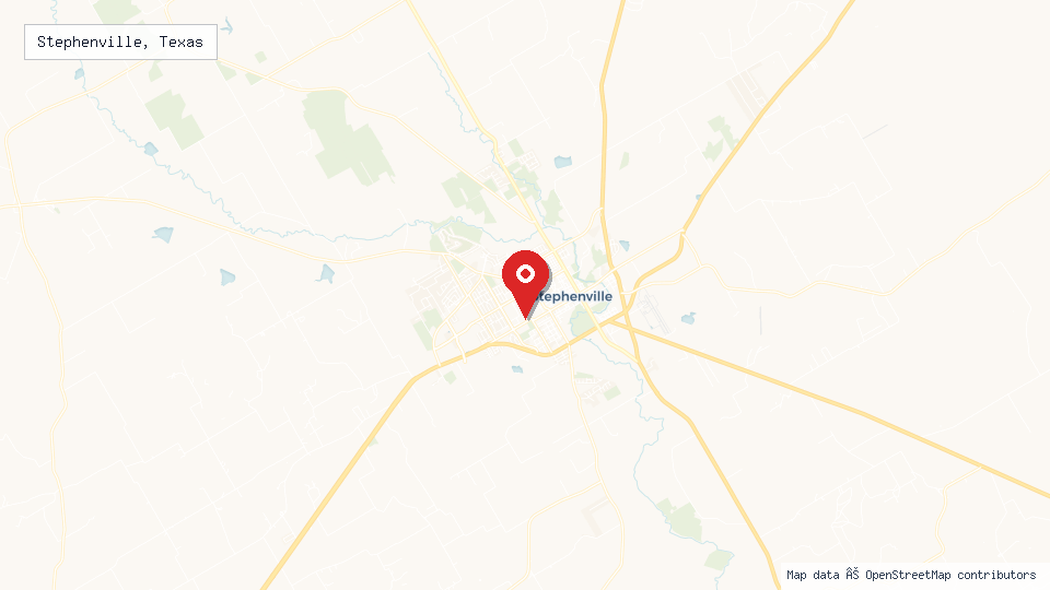 Street map of Stephenville, Texas with location pin