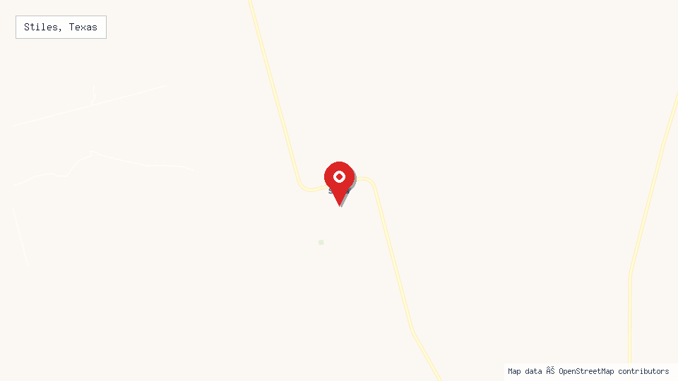 Street map of Stiles, Texas with location pin
