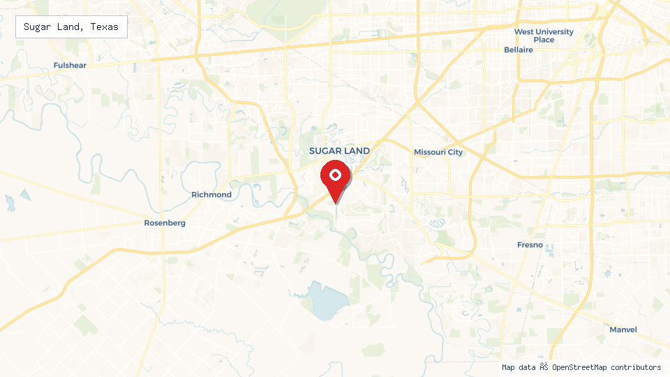 Street map of Sugar Land, Texas with location pin