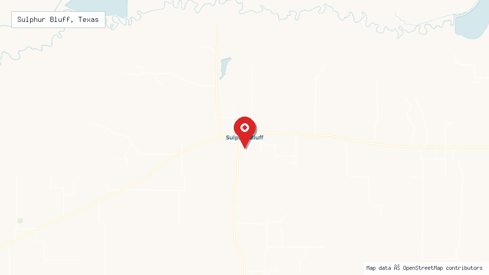 Street map of Sulphur Bluff, Texas with location pin