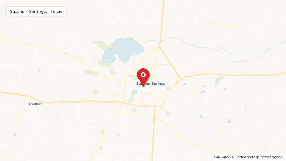Street map of Sulphur Springs, Texas with location pin
