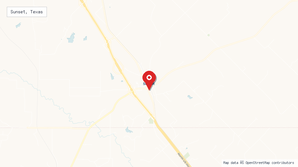 Street map of Sunset, Texas with location pin