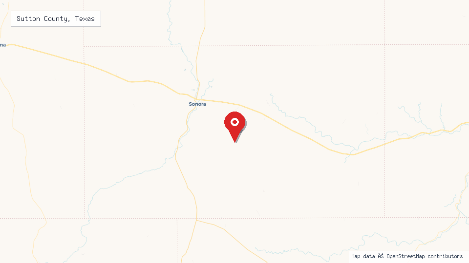 Street map of Sutton County, Texas with location pin