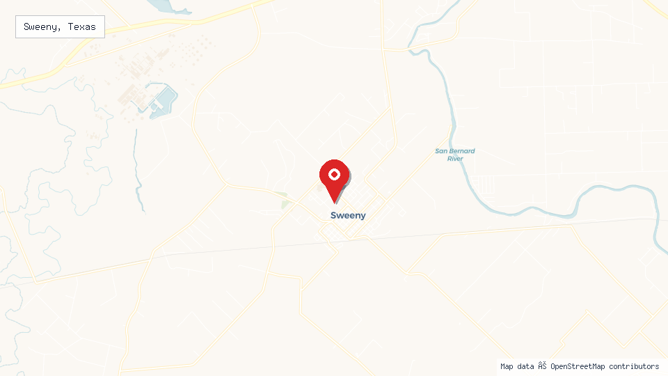 Street map of Sweeny, Texas with location pin