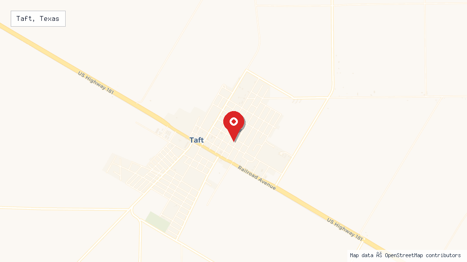 Street map of Taft, Texas with location pin