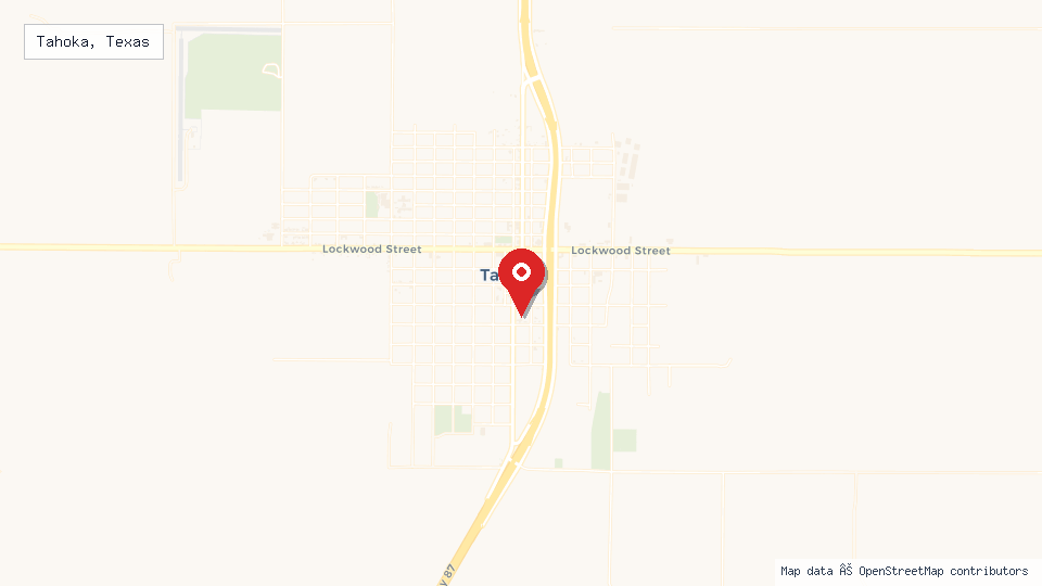 Street map of Tahoka, Texas with location pin