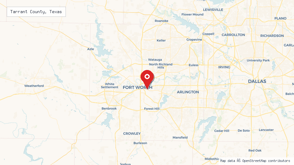 Street map of Tarrant County, Texas with location pin