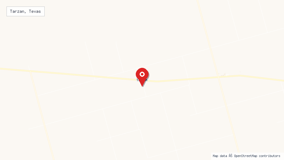 Street map of Tarzan, Texas with location pin