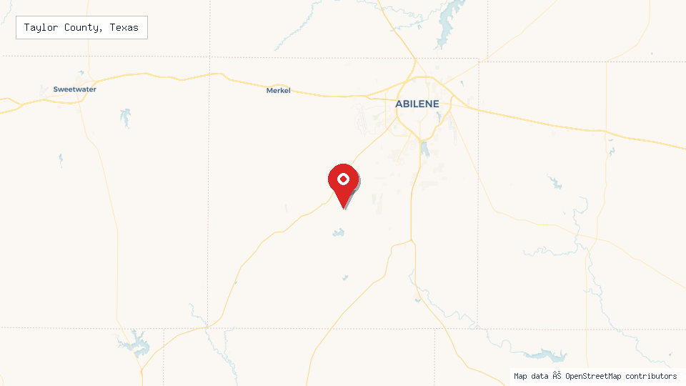 Street map of Taylor County, Texas with location pin