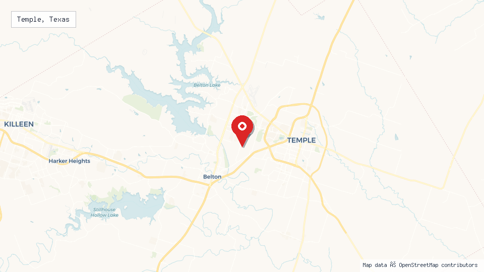 Street map of Temple, Texas with location pin