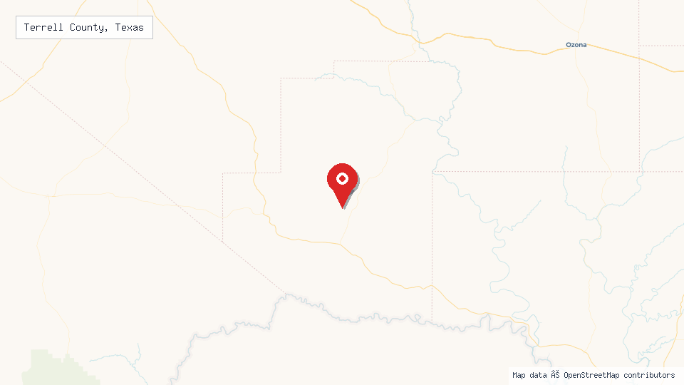 Street map of Terrell County, Texas with location pin