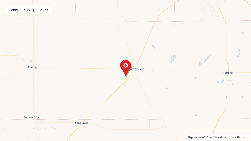 Street map of Terry County, Texas with location pin