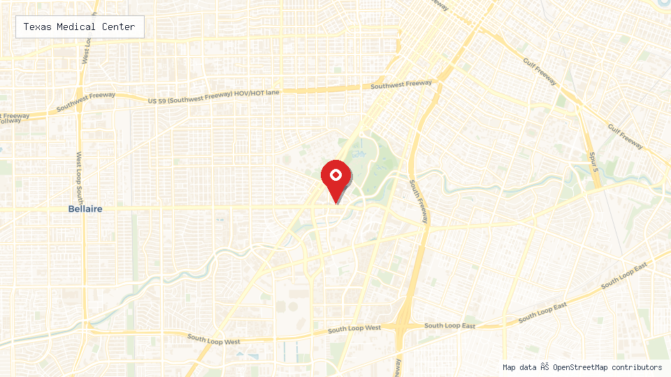 Street map of Texas Medical Center with location pin