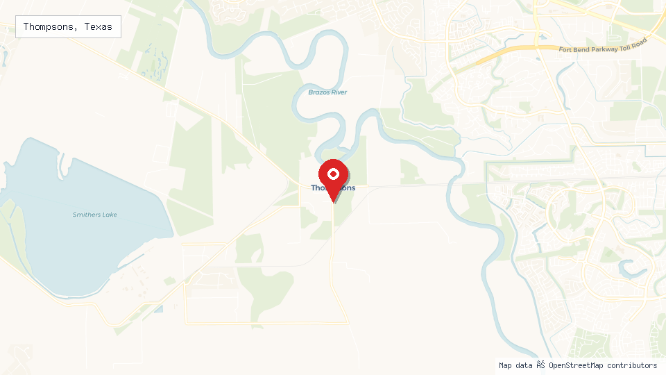 Street map of Thompsons, Texas with location pin