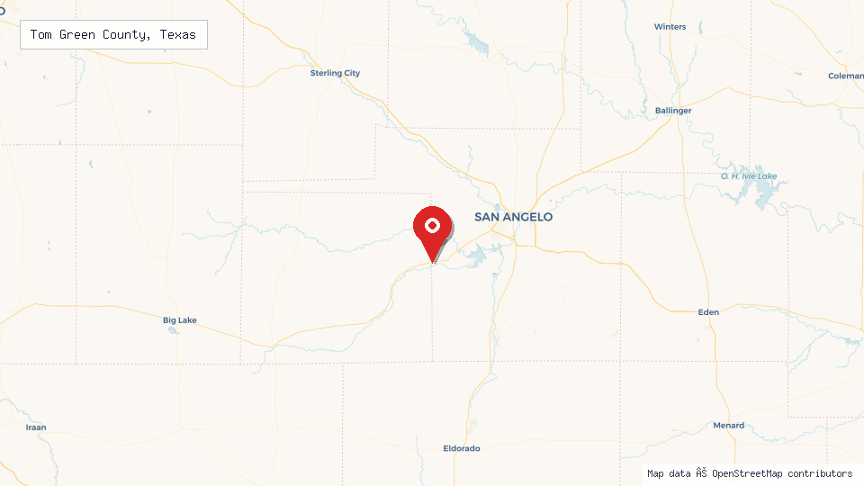 Street map of Tom Green County, Texas with location pin