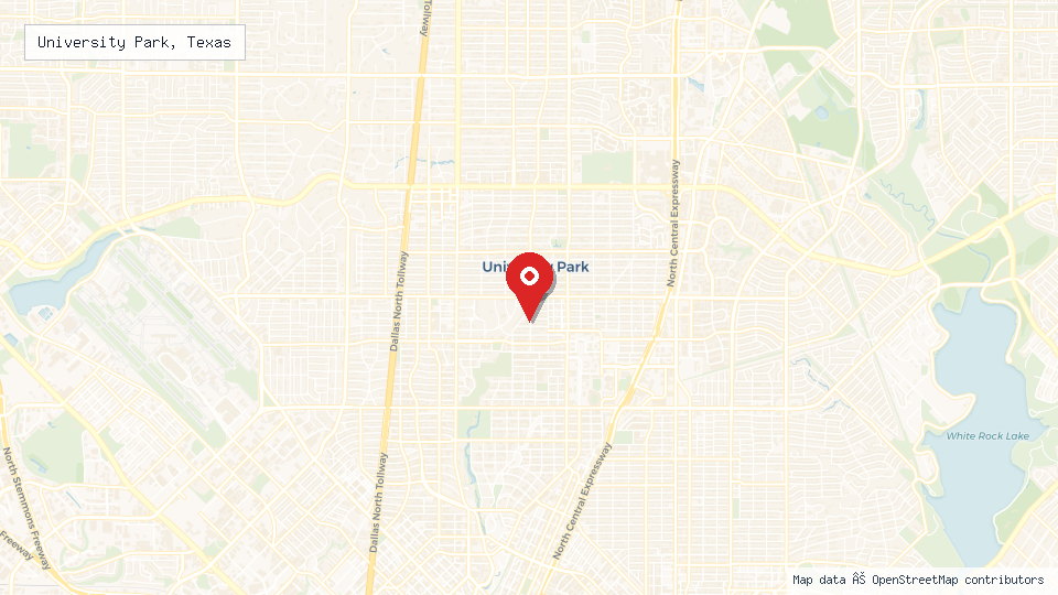 Street map of University Park, Texas with location pin