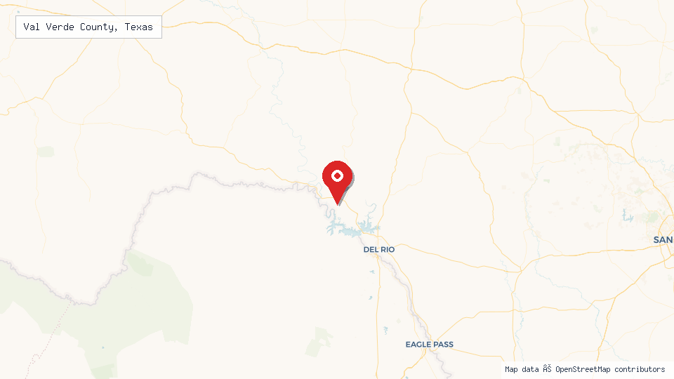 Street map of Val Verde County, Texas with location pin