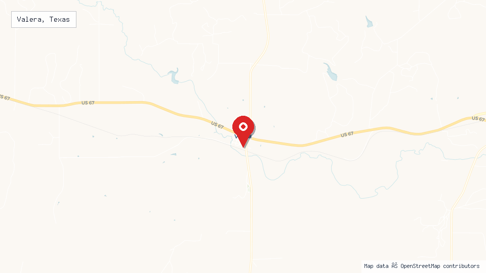 Street map of Valera, Texas with location pin