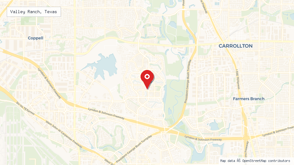 Street map of Valley Ranch, Texas with location pin