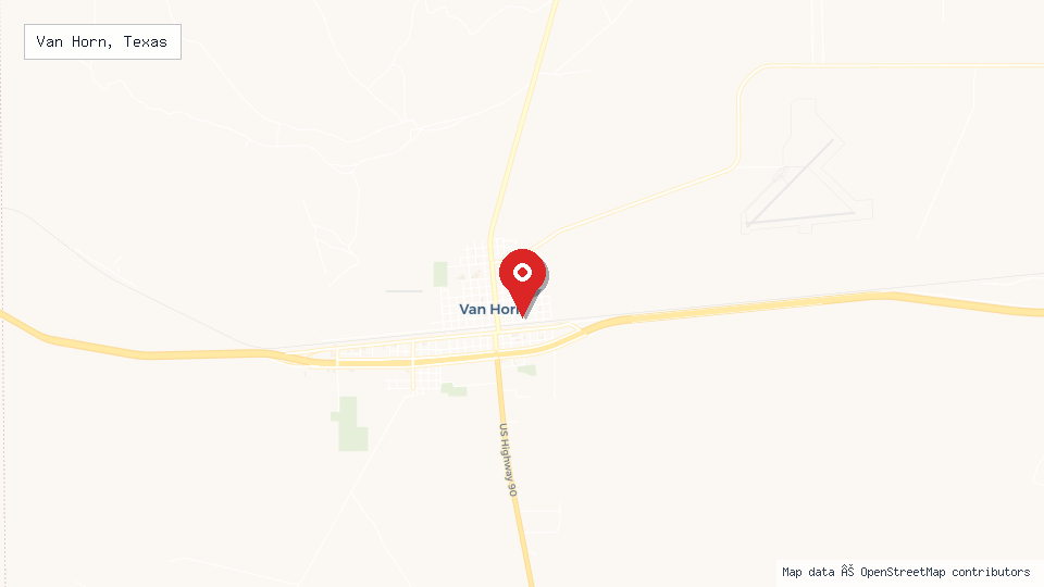 Street map of Van Horn, Texas with location pin