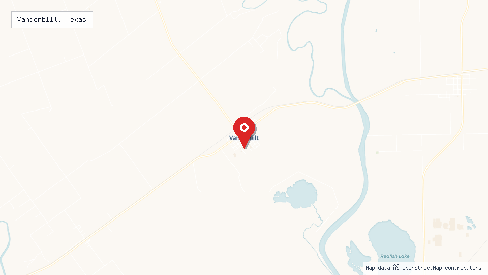 Street map of Vanderbilt, Texas with location pin