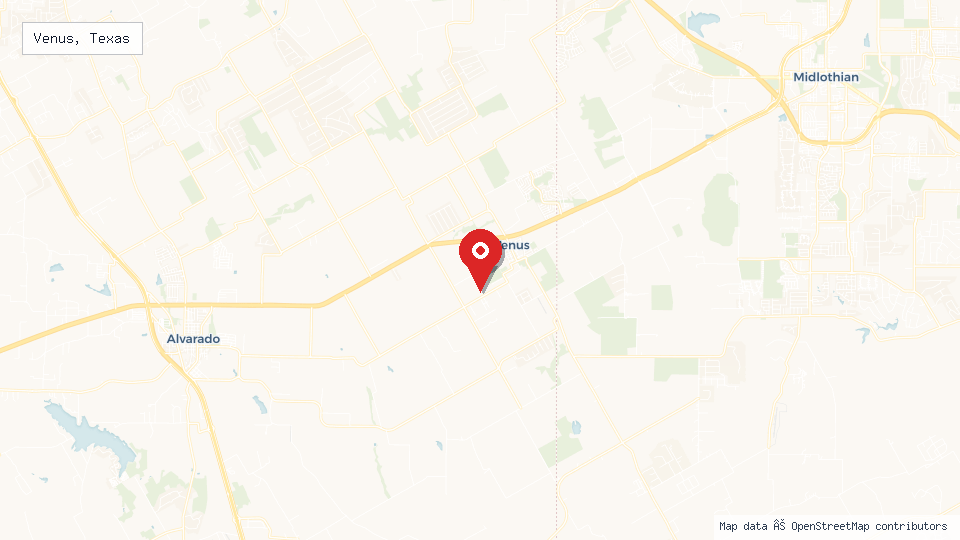 Street map of Venus, Texas with location pin