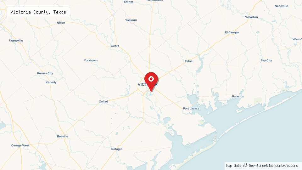 Street map of Victoria County, Texas with location pin
