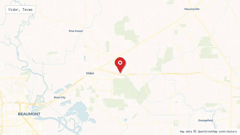 Street map of Vidor, Texas with location pin