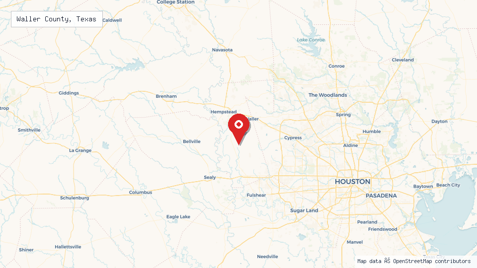 Street map of Waller County, Texas with location pin