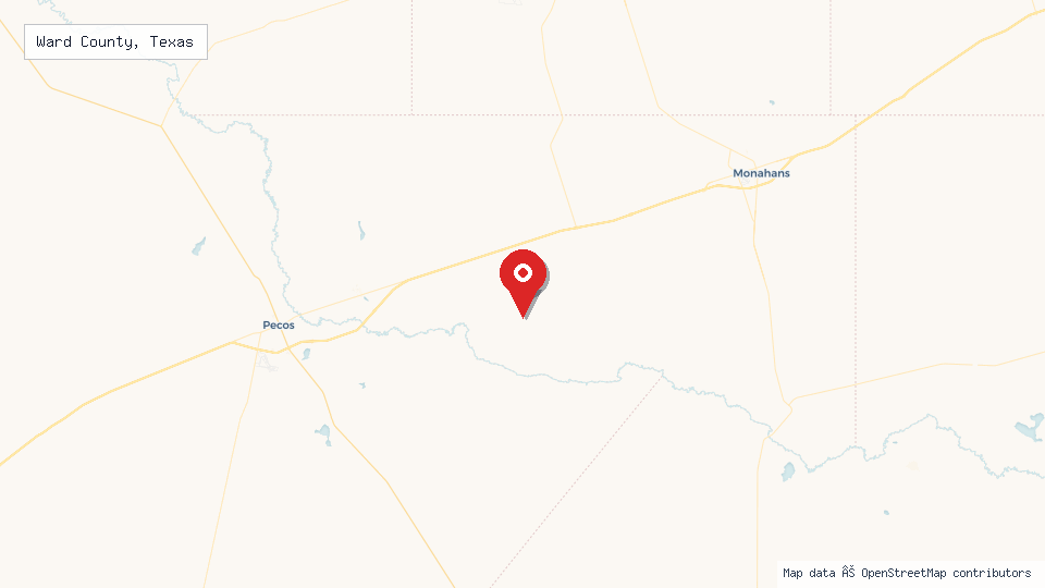 Street map of Ward County, Texas with location pin