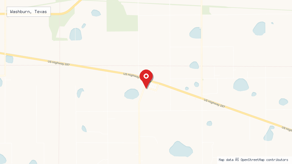 Street map of Washburn, Texas with location pin