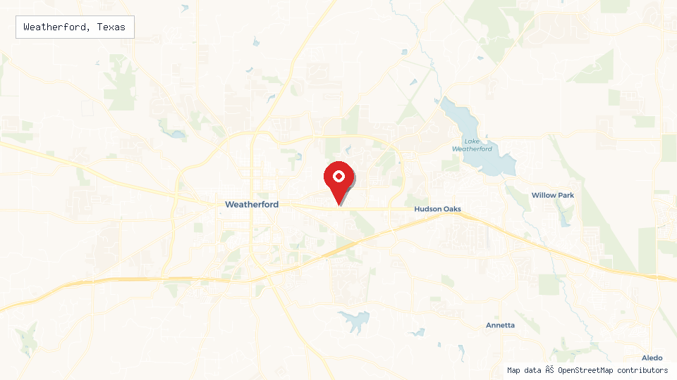 Street map of Weatherford, Texas with location pin