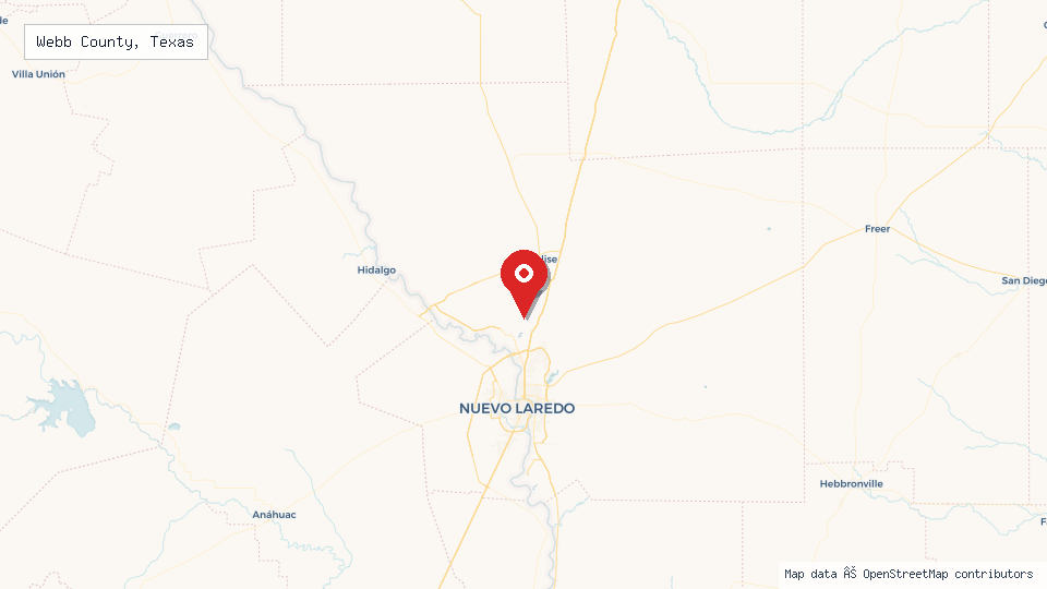 Street map of Webb County, Texas with location pin