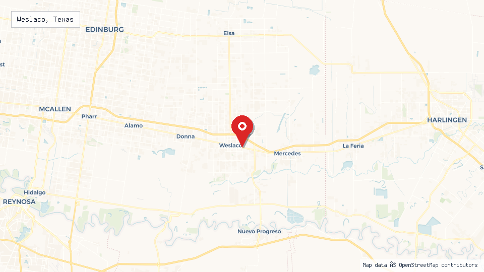 Street map of Weslaco, Texas with location pin