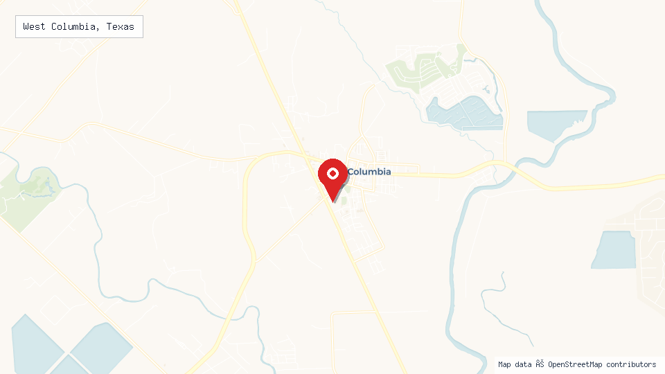 Street map of West Columbia, Texas with location pin