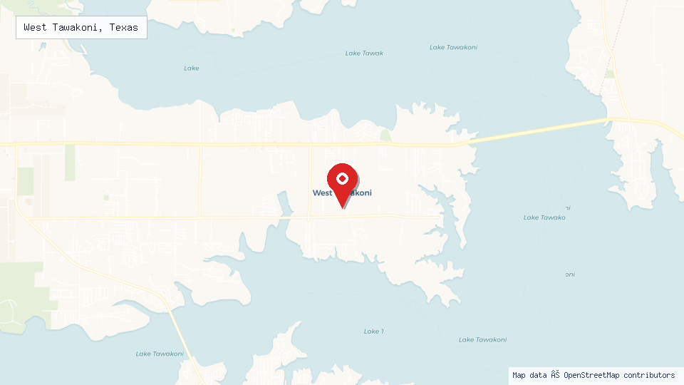 Street map of West Tawakoni, Texas with location pin