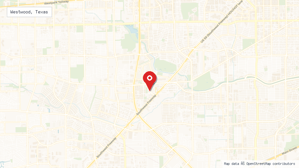 Street map of Westwood, Texas with location pin