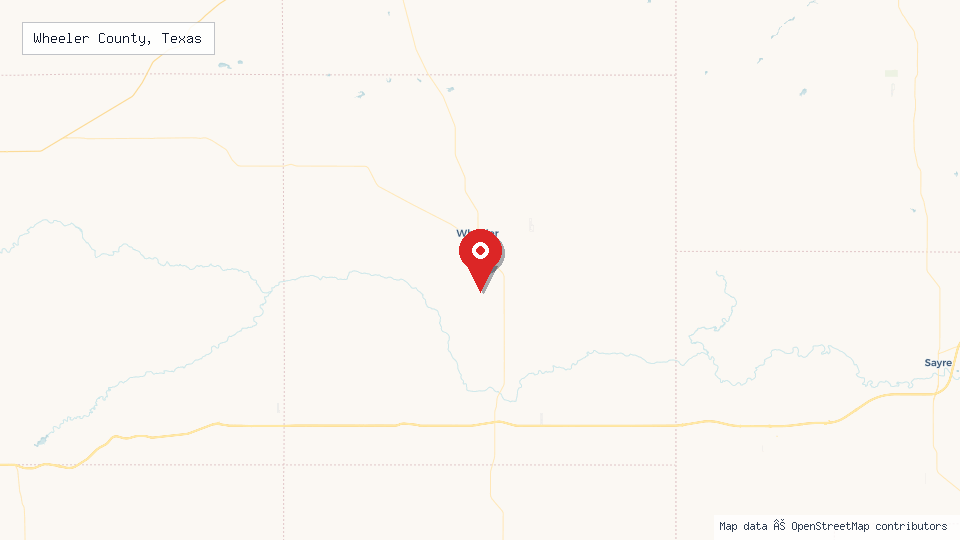 Street map of Wheeler County, Texas with location pin