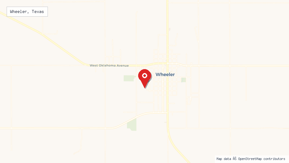 Street map of Wheeler, Texas with location pin