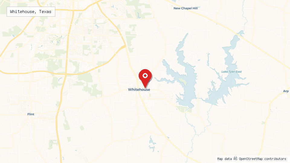 Street map of Whitehouse, Texas with location pin