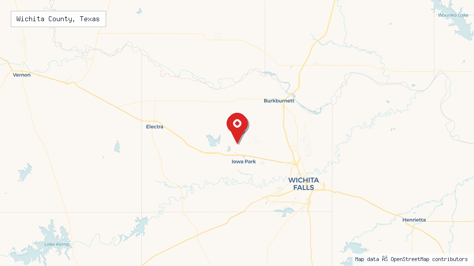 Street map of Wichita County, Texas with location pin