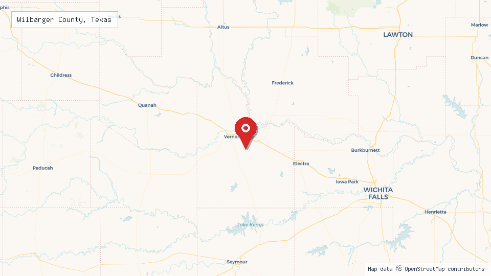 Street map of Wilbarger County, Texas with location pin