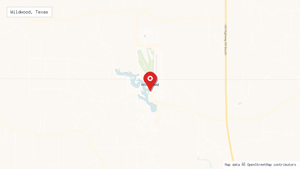 Street map of Wildwood, Texas with location pin