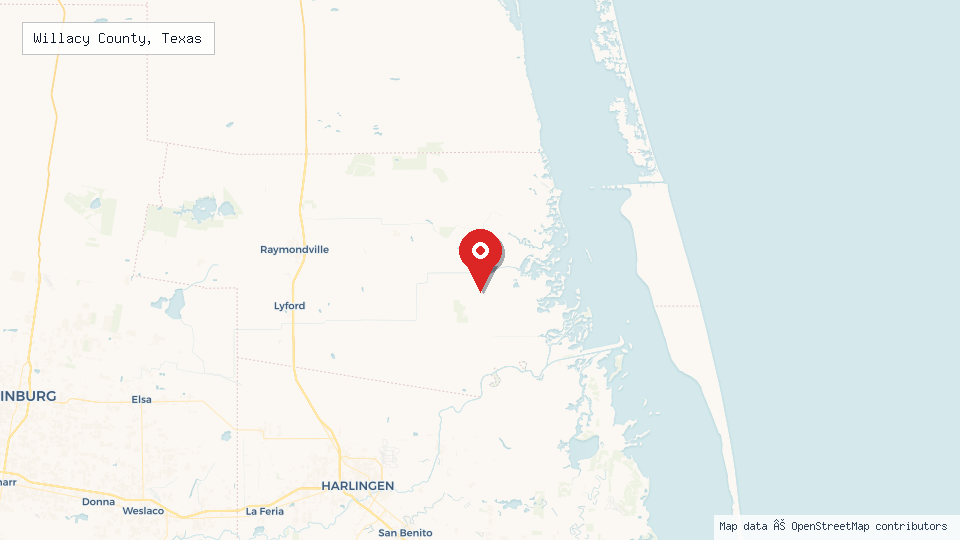 Street map of Willacy County, Texas with location pin