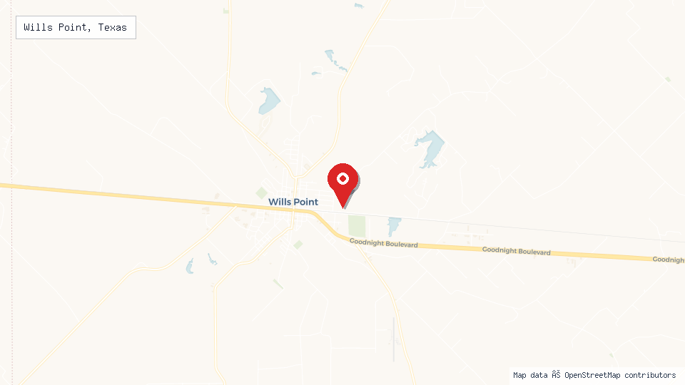 Street map of Wills Point, Texas with location pin