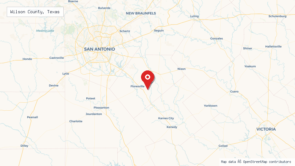 Street map of Wilson County, Texas with location pin